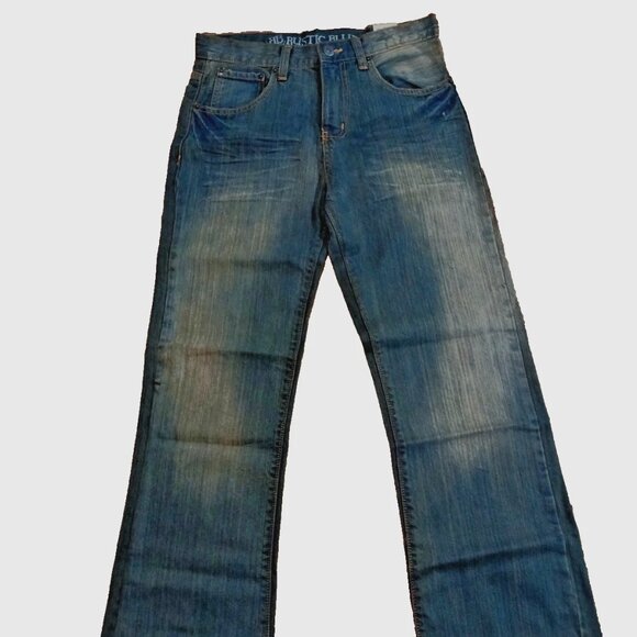 RUSTIC BLUE Brand 18 Boys Bootcut Denim Jeans Vintage Tint Adjustable Waist NWT - Picture 2 of 14